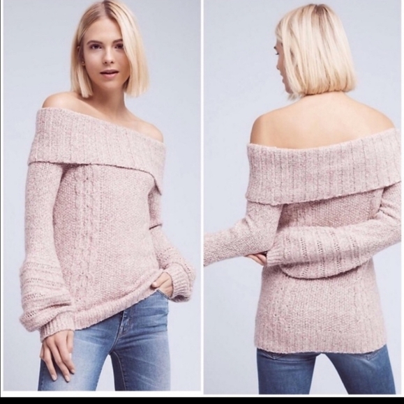 SLEEPING ON SNOW THE NEVES DUSTY ROSE MARBLE OFF SHOULDER SWEATER WOMEN SMALL - Picture 1 of 12